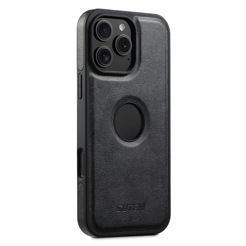 Custodia magnetica SUTENI G1 per iPhone 16 Pro con texture cerata e rivestimento in pelle TPU - Nera