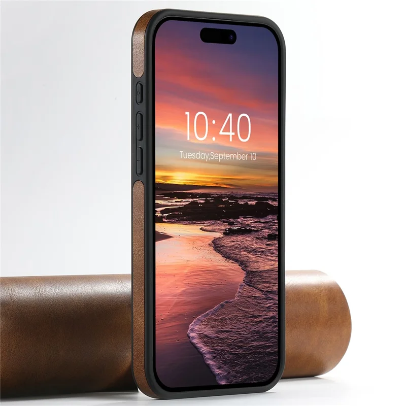 SUTENI G2 For iPhone 16 Pro Magnetic Case Leather Phone Back Cover Waxy Texture Kickstand - Brown