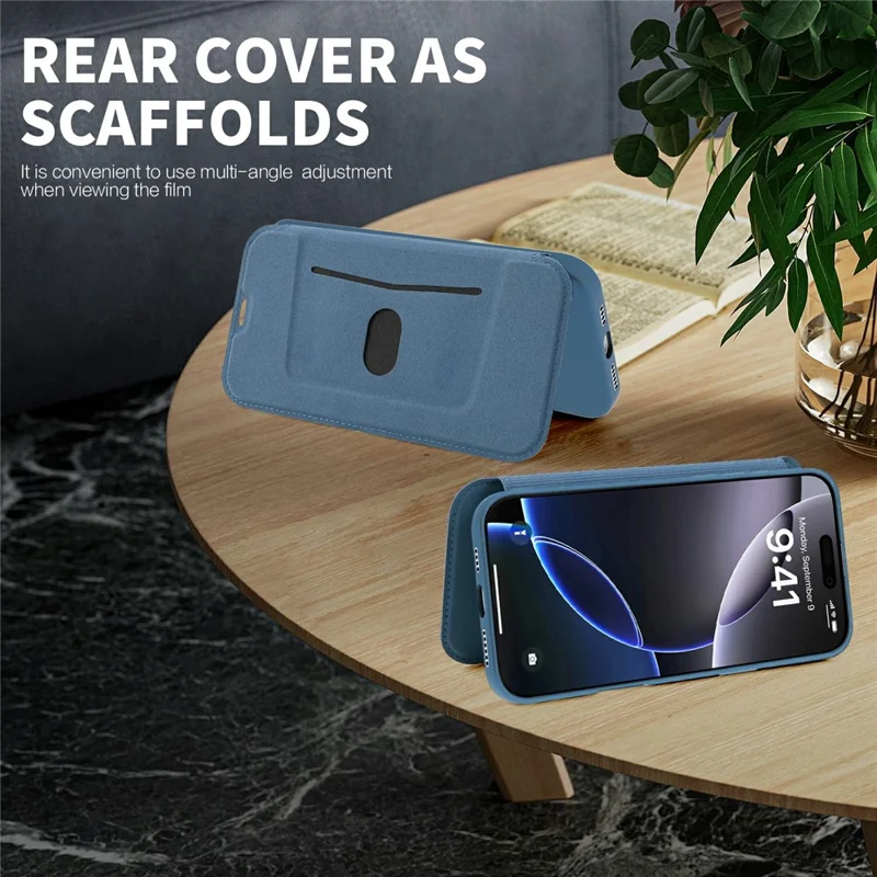 For iPhone 16 Pro Max Case Card Holder Kickstand Liquid Silicone Phone Cover - Sapphire