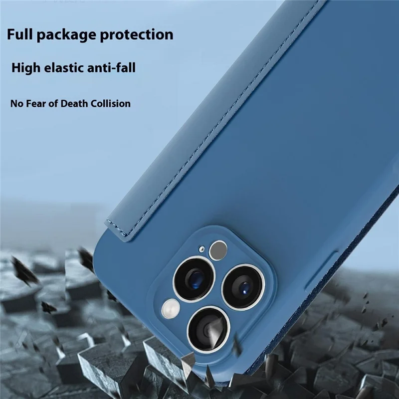 For iPhone 16 Pro Max Case Card Holder Kickstand Liquid Silicone Phone Cover - Sapphire