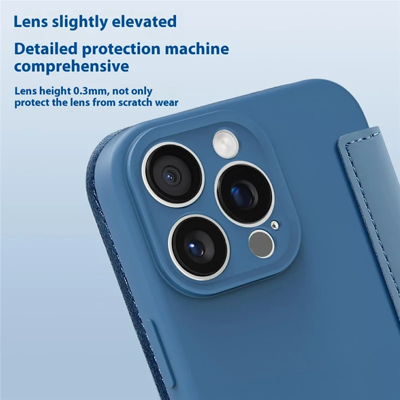 For iPhone 16 Pro Max Case Card Holder Kickstand Liquid Silicone Phone Cover - Sapphire