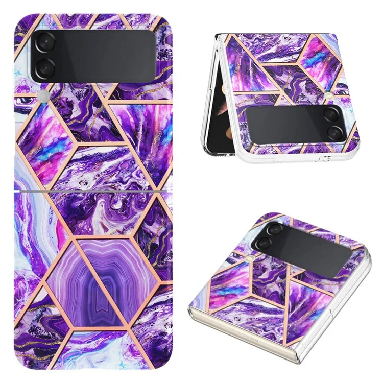 YB IMD Series-3 für Samsung Galaxy Z Flip4 5G Marmorstruktur-Design TPU-Handyhülle, doppelseitige Elektroplattierung IMD Schutzhülle - Dunkelviolett