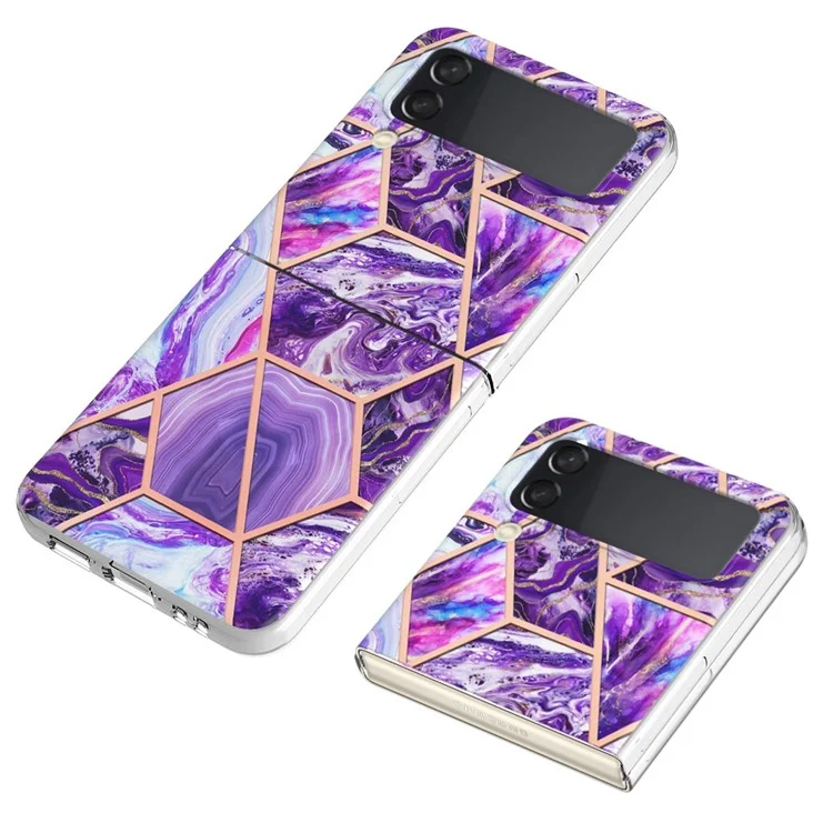 YB IMD Series-3 für Samsung Galaxy Z Flip4 5G Marmorstruktur-Design TPU-Handyhülle, doppelseitige Elektroplattierung IMD Schutzhülle - Dunkelviolett