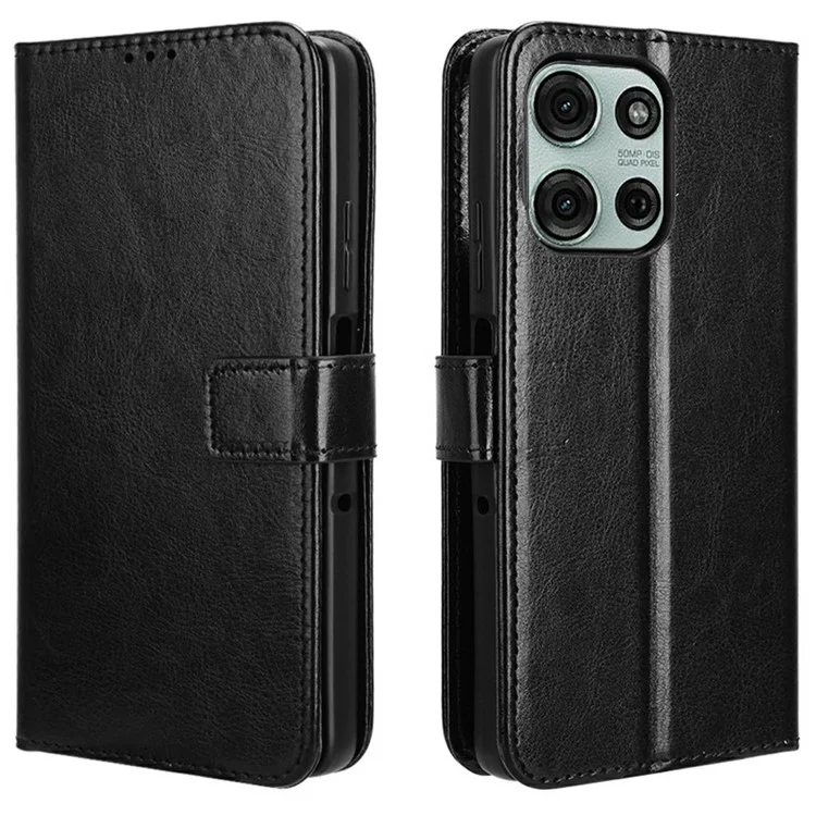 Pour Motorola Moto G75 5G Case Crazy Horse Texture PU Leather Phone Wallet Cover - Noir