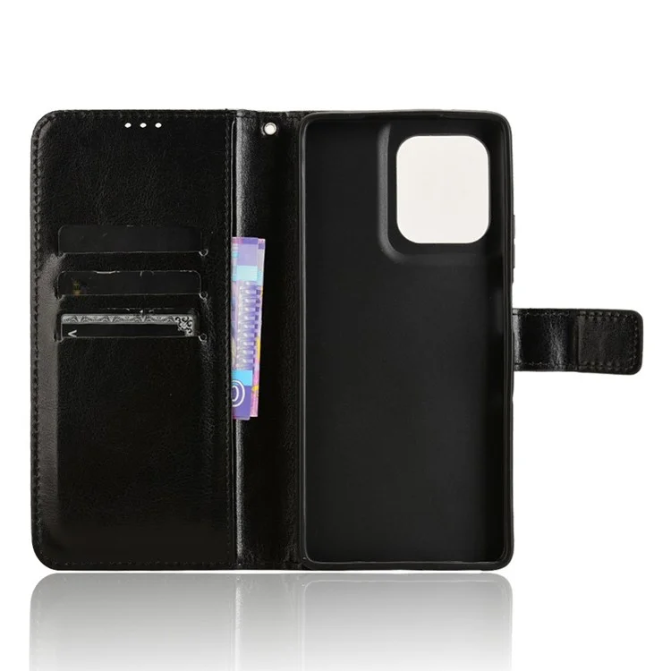 Pour Motorola Moto G75 5G Case Crazy Horse Texture PU Leather Phone Wallet Cover - Noir