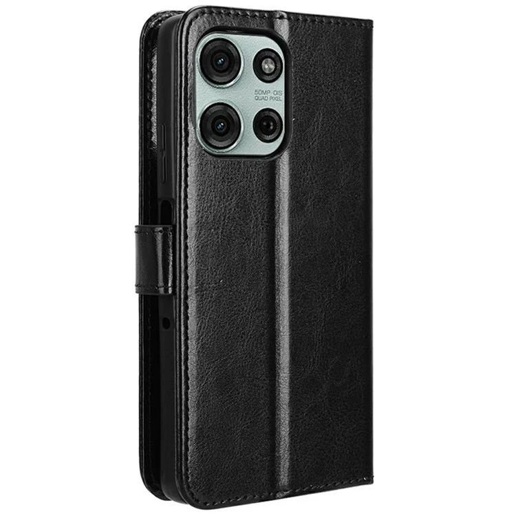 Pour Motorola Moto G75 5G Case Crazy Horse Texture PU Leather Phone Wallet Cover - Noir