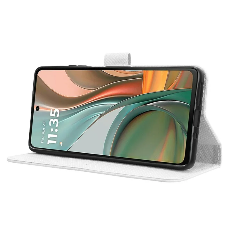 Voor Motorola Moto G75 5G hoesje PU leer Diamantstructuur Portemonnee telefoonhoes - Wit