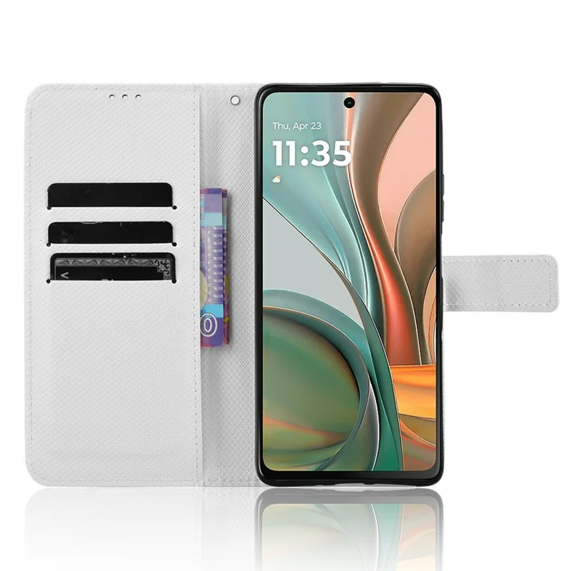 Voor Motorola Moto G75 5G hoesje PU leer Diamantstructuur Portemonnee telefoonhoes - Wit