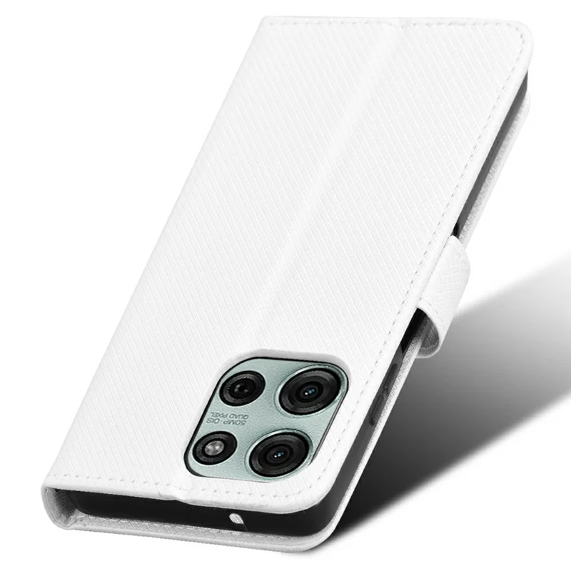 Voor Motorola Moto G75 5G hoesje PU leer Diamantstructuur Portemonnee telefoonhoes - Wit