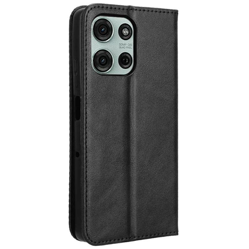Pour Motorola Moto G75 5G Étui en cuir Portefeuille Support Texture rétro Étui téléphone - Noir