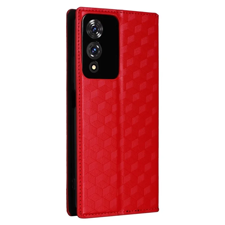 Para Capa Carteira Cubot A10, Estampa Rombo de Couro para Telefone - Vermelho