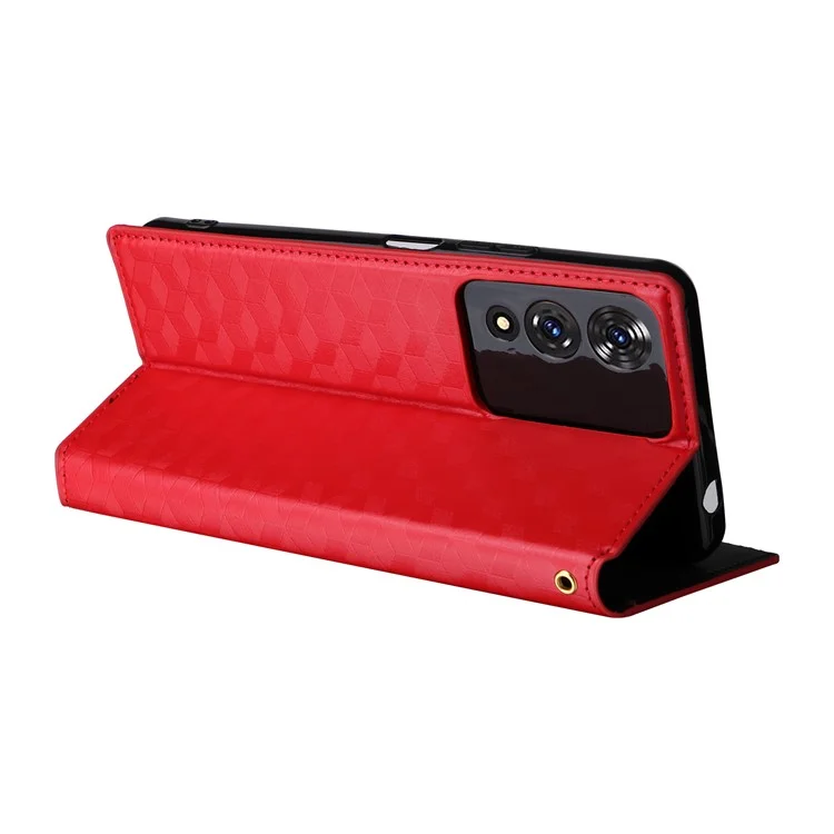 Para Capa Carteira Cubot A10, Estampa Rombo de Couro para Telefone - Vermelho