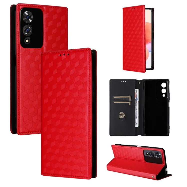 Para Capa Carteira Cubot A10, Estampa Rombo de Couro para Telefone - Vermelho