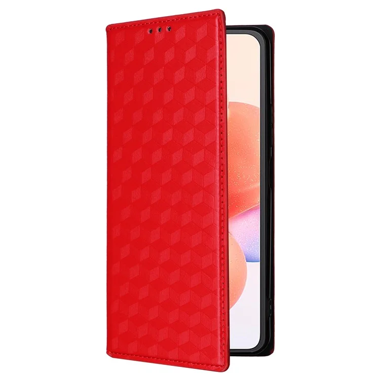 Para Capa Carteira Cubot A10, Estampa Rombo de Couro para Telefone - Vermelho