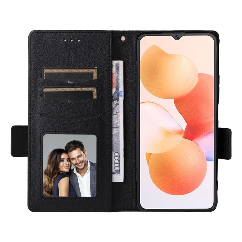 For Cubot A10 Case with Wrist Strap Litchi Texture PU Leather Wallet Phone Cover - Black
