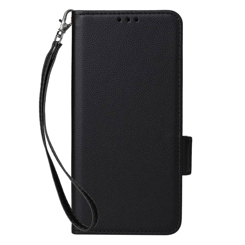 For Cubot A10 Case with Wrist Strap Litchi Texture PU Leather Wallet Phone Cover - Black