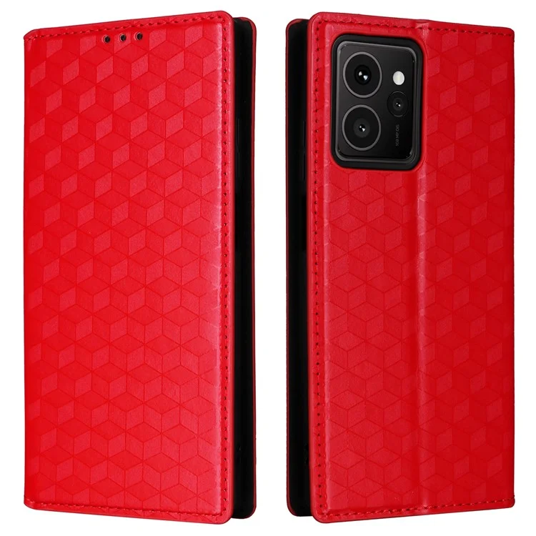 Para HMD Skyline Wallet Case Capa de Telefone em Couro Estampado Rombo - Vermelho