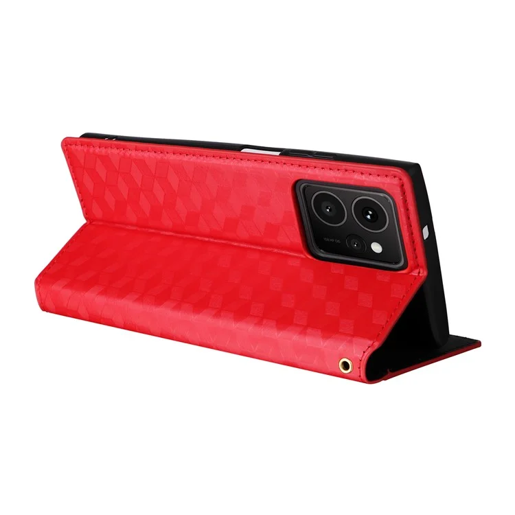 Para HMD Skyline Wallet Case Capa de Telefone em Couro Estampado Rombo - Vermelho