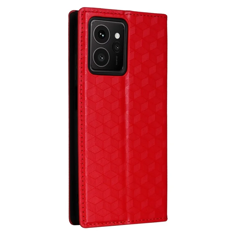 Para HMD Skyline Wallet Case Capa de Telefone em Couro Estampado Rombo - Vermelho