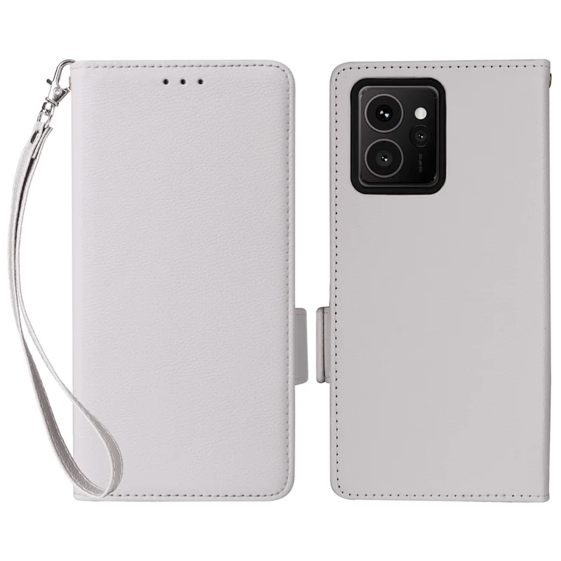 For HMD Skyline Case with Wrist Strap Litchi Texture PU Leather Wallet Phone Cover - White
