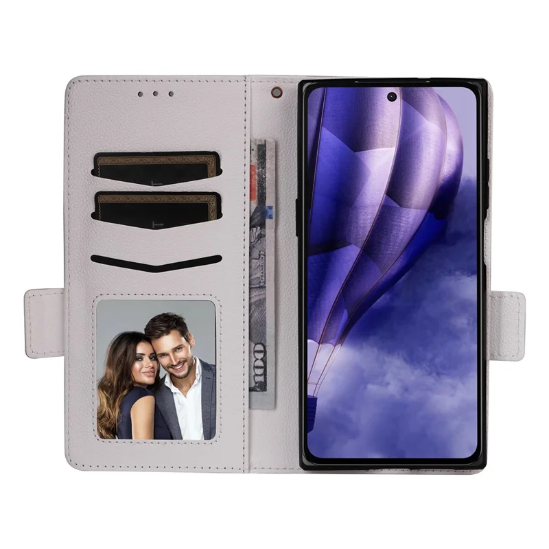 For HMD Skyline Case with Wrist Strap Litchi Texture PU Leather Wallet Phone Cover - White