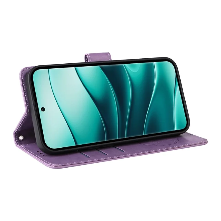 Custodia in pelle con stampa floreale a farfalla e funzione stand per Xiaomi Redmi Note 14 Pro+ 5G / Note 14 Pro 5G - Viola