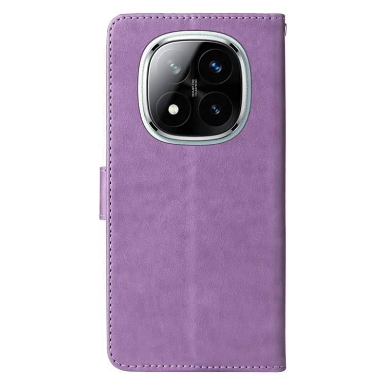 Custodia in pelle con stampa floreale a farfalla e funzione stand per Xiaomi Redmi Note 14 Pro+ 5G / Note 14 Pro 5G - Viola