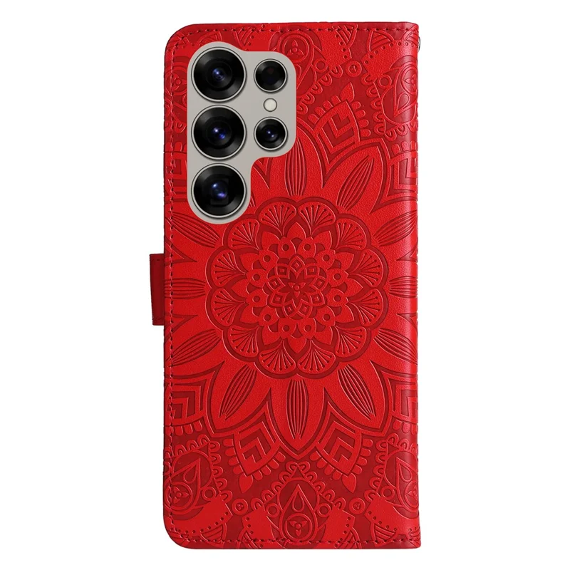 For Samsung Galaxy S25 Ultra Case Sunflower Imprint Leather Wallet Phone Cover - Red