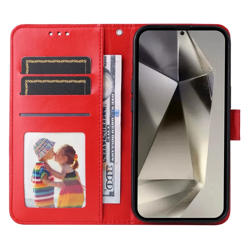 For Samsung Galaxy S25 Ultra Case Sunflower Imprint Leather Wallet Phone Cover - Red