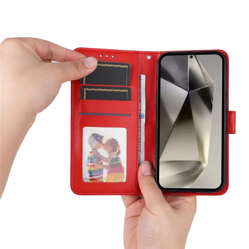 For Samsung Galaxy S25 Ultra Case Sunflower Imprint Leather Wallet Phone Cover - Red