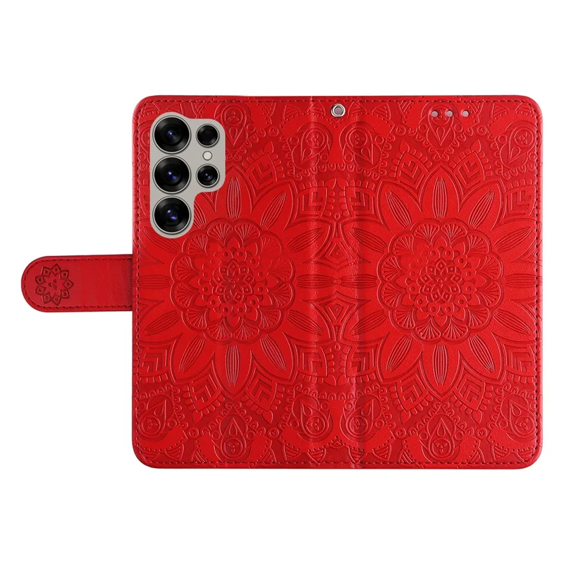 For Samsung Galaxy S25 Ultra Case Sunflower Imprint Leather Wallet Phone Cover - Red