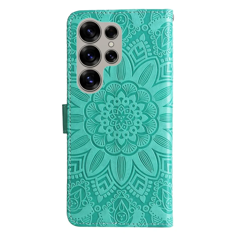 For Samsung Galaxy S25 Ultra Case Sunflower Imprint Leather Wallet Phone Cover - Green
