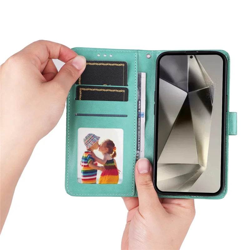 For Samsung Galaxy S25 Ultra Case Sunflower Imprint Leather Wallet Phone Cover - Green