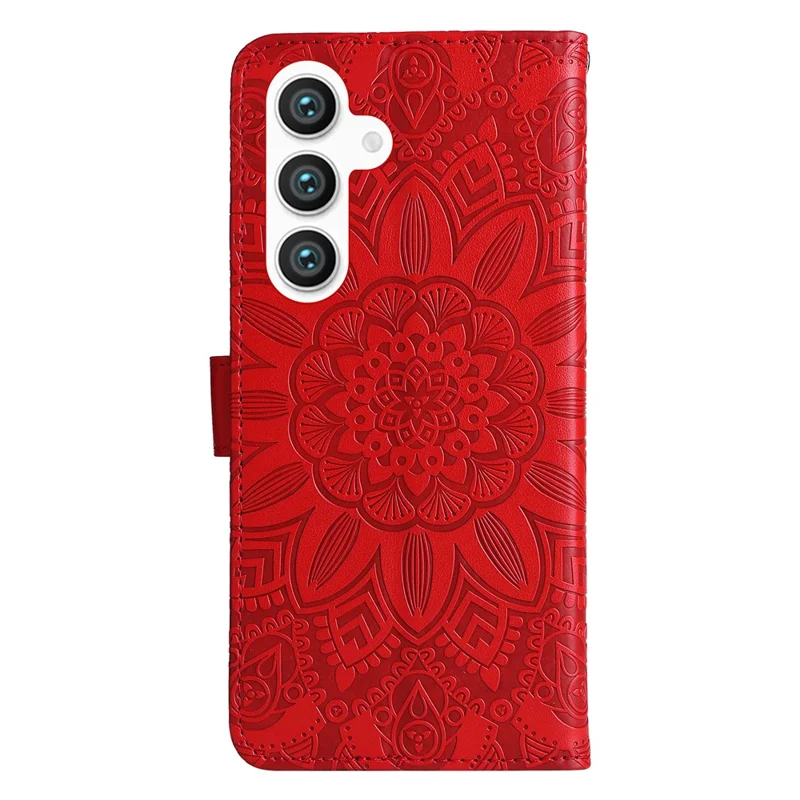 For Samsung Galaxy S25 Case Sunflower Imprint Leather Wallet Phone Cover - Red
