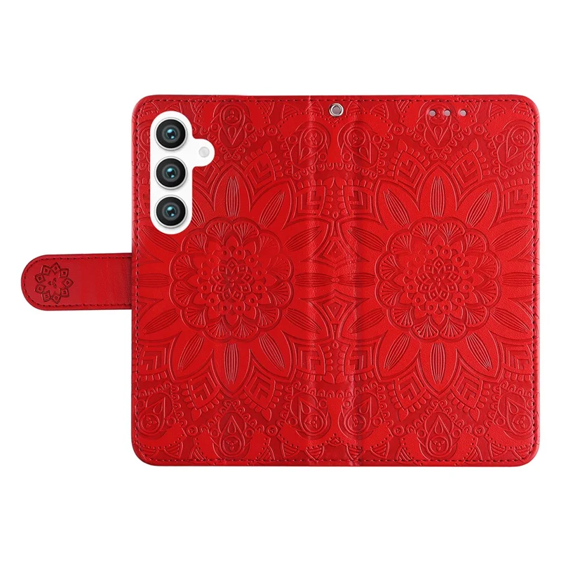 For Samsung Galaxy S25 Case Sunflower Imprint Leather Wallet Phone Cover - Red