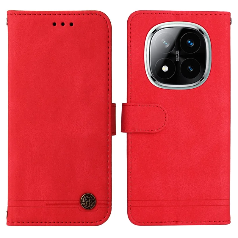Etui portfelik z klapką z błękitnej skóry syntetycznej z funkcją podpórki i paskiem do ręki dla Xiaomi Redmi Note 14 Pro+ 5G / Note 14 Pro 5G / Poco X7 5G - Czerwony