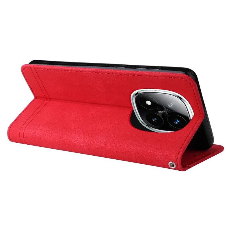 Etui portfelik z klapką z błękitnej skóry syntetycznej z funkcją podpórki i paskiem do ręki dla Xiaomi Redmi Note 14 Pro+ 5G / Note 14 Pro 5G / Poco X7 5G - Czerwony