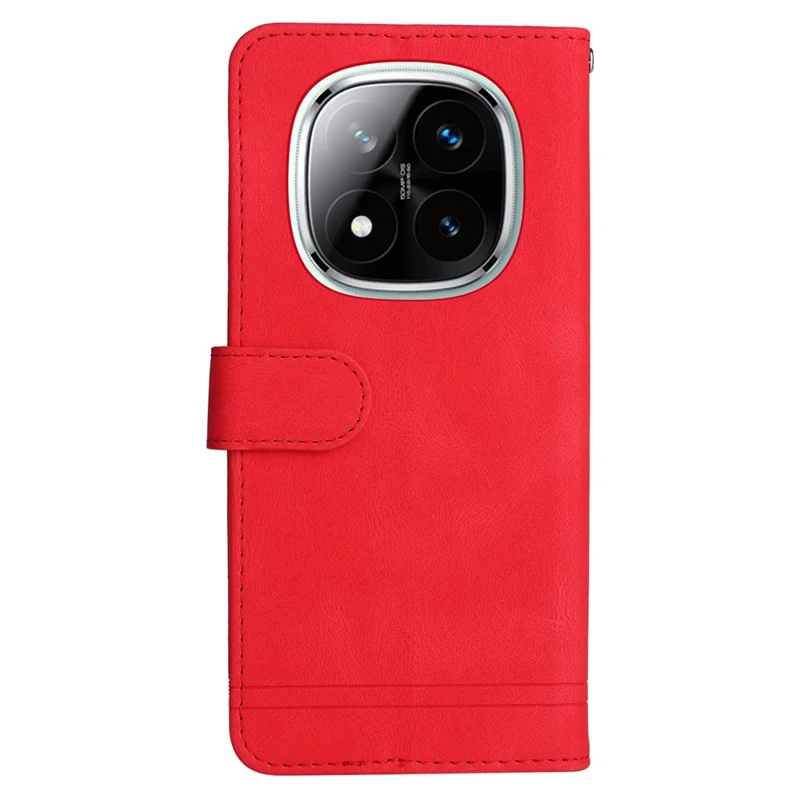 Etui portfelik z klapką z błękitnej skóry syntetycznej z funkcją podpórki i paskiem do ręki dla Xiaomi Redmi Note 14 Pro+ 5G / Note 14 Pro 5G / Poco X7 5G - Czerwony