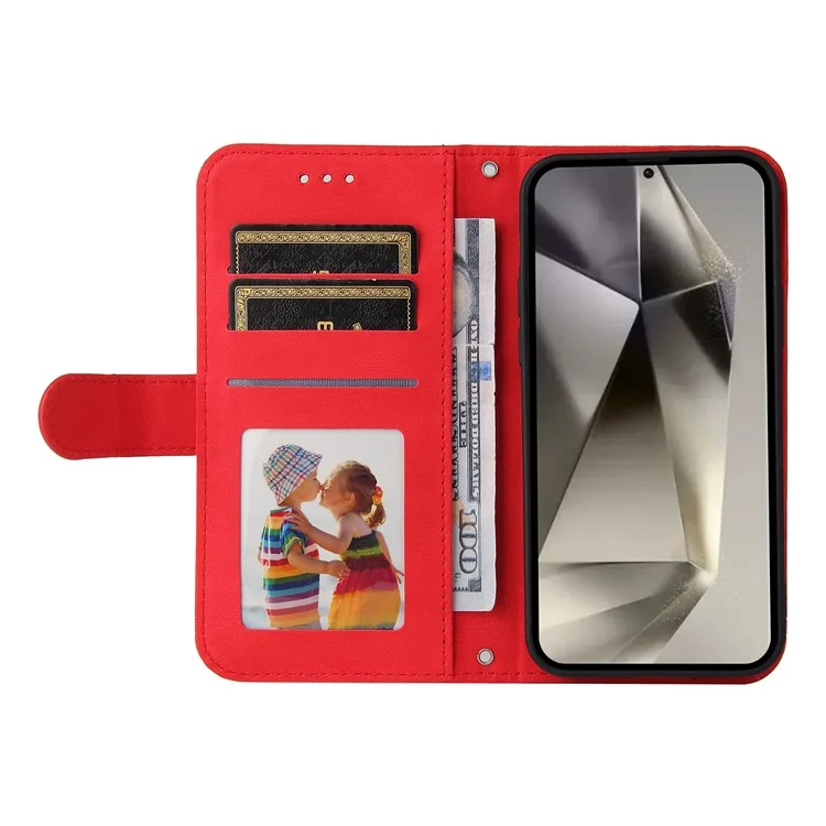 Für Samsung Galaxy S25 Ultra Wallet Case Skin-Touch Leather Phone Cover Baum-Muster Hardware - Rot