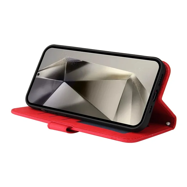 Für Samsung Galaxy S25 Ultra Wallet Case Skin-Touch Leather Phone Cover Baum-Muster Hardware - Rot
