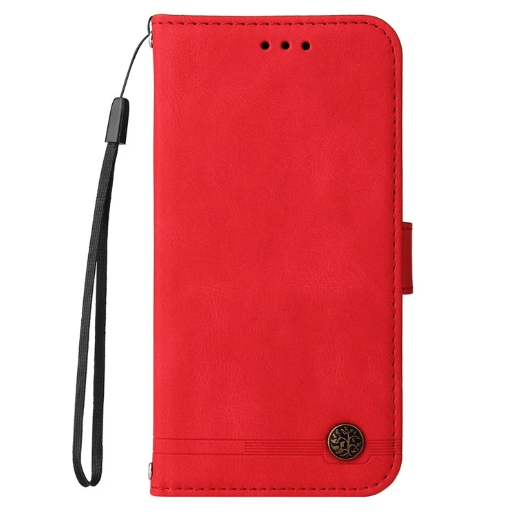 Für Samsung Galaxy S25 Ultra Wallet Case Skin-Touch Leather Phone Cover Baum-Muster Hardware - Rot