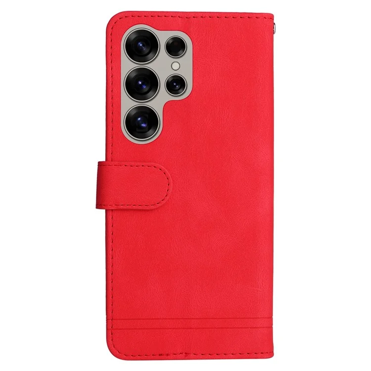 Für Samsung Galaxy S25 Ultra Wallet Case Skin-Touch Leather Phone Cover Baum-Muster Hardware - Rot