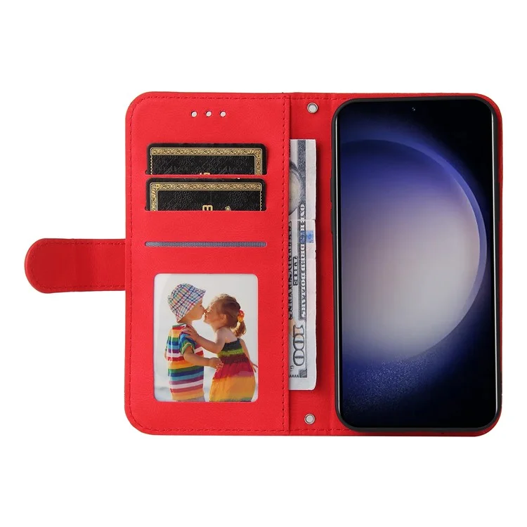 For Samsung Galaxy S25 Wallet Case Skin-Touch Leather Phone Cover Tree Pattern Hardware - Rot