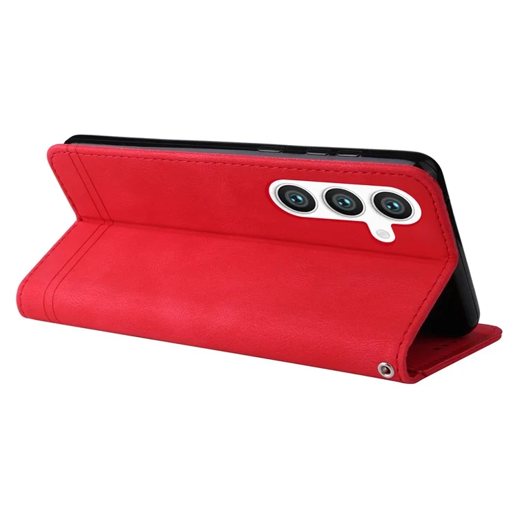 For Samsung Galaxy S25 Wallet Case Skin-Touch Leather Phone Cover Tree Pattern Hardware - Rot