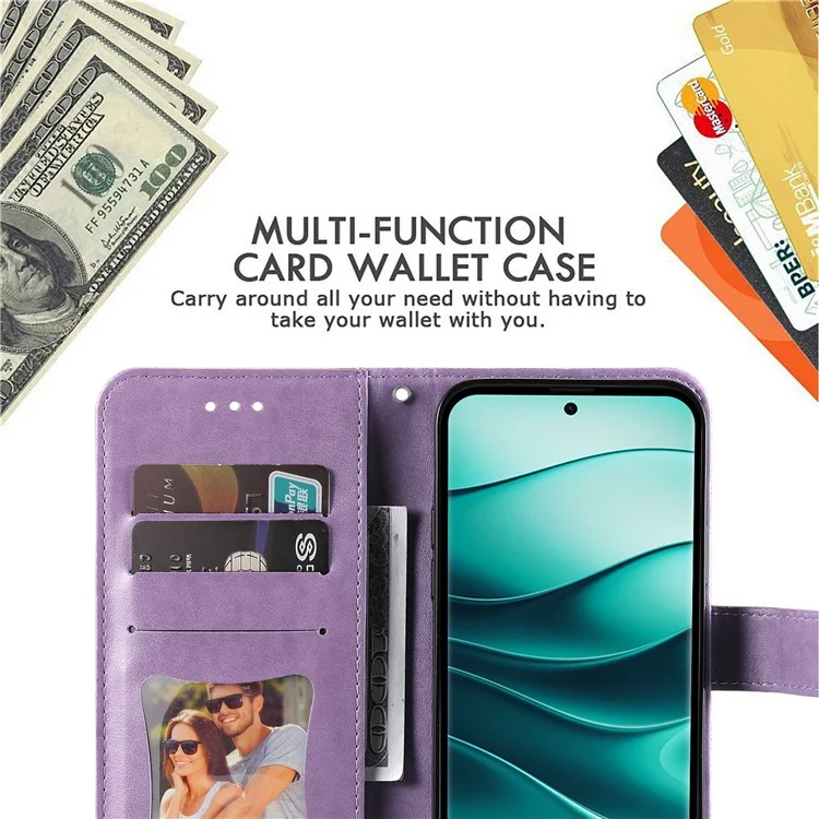 Funda de cuero sintético con tapa y soporte para Xiaomi Redmi Note 14 Pro+ 5G / Note 14 Pro 5G - Morado