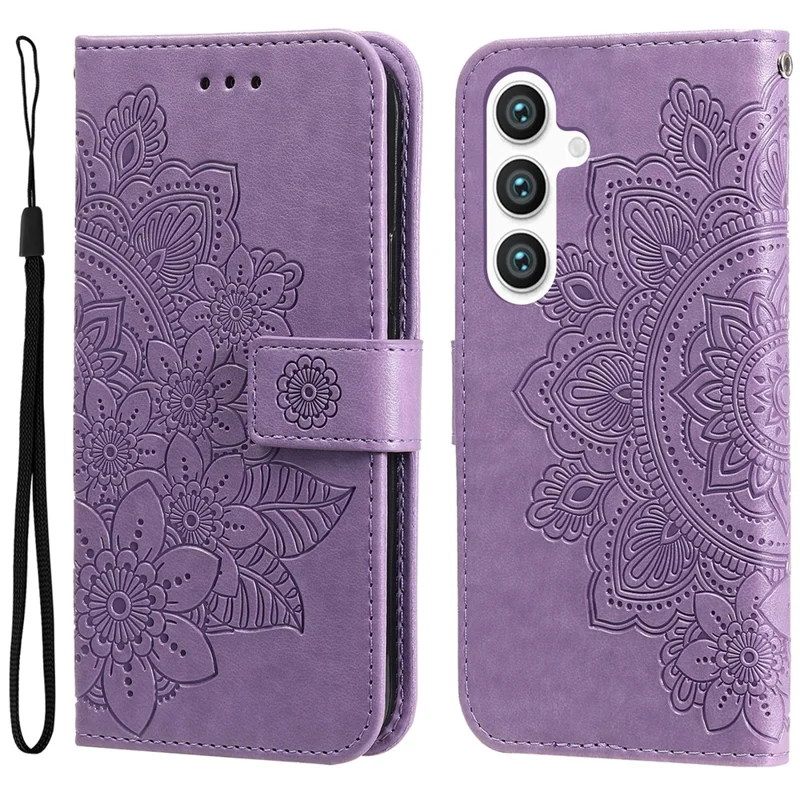 For Samsung Galaxy S25 Case Floral Pattern PU Leather Wallet Stand Phone Cover - Purple