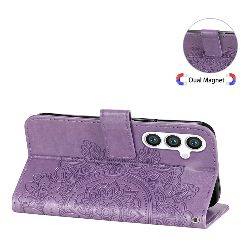 For Samsung Galaxy S25 Case Floral Pattern PU Leather Wallet Stand Phone Cover - Purple