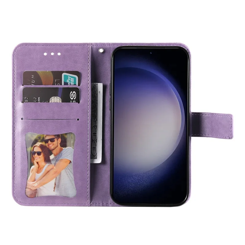 For Samsung Galaxy S25+ Case Floral Pattern PU Leather Wallet Stand Phone Cover - Purple
