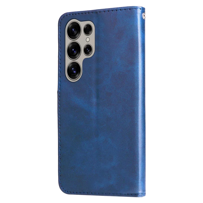 For Samsung Galaxy S25 Ultra Case Zipper Wallet Calf Texture PU Leather Phone Cover - Blue