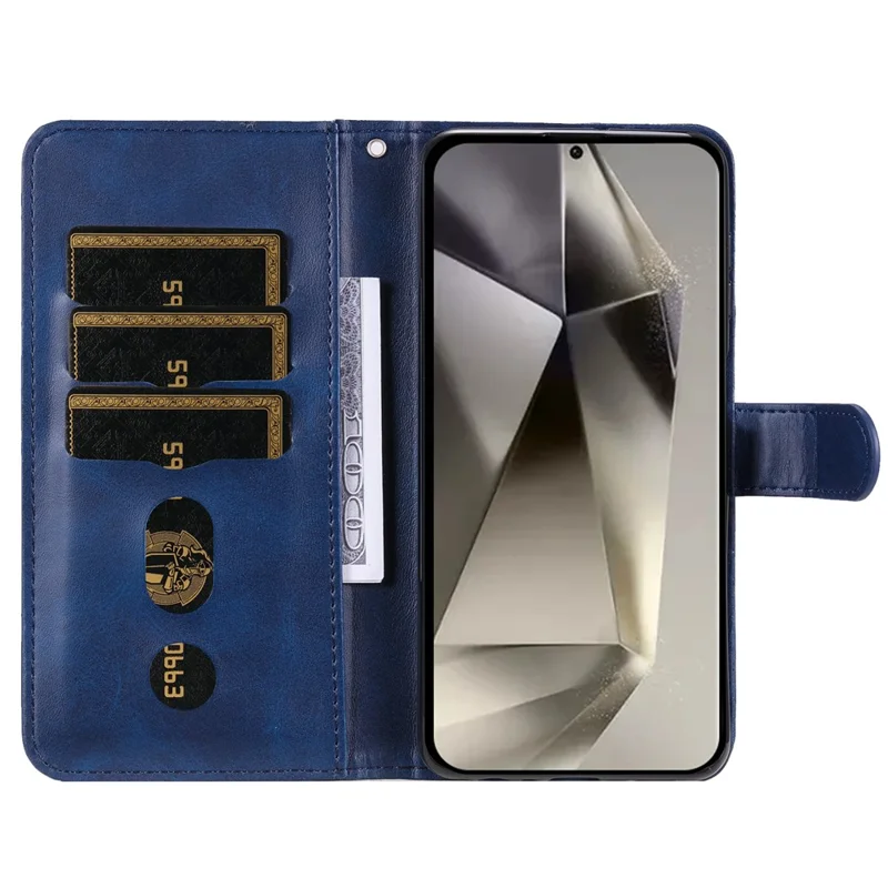 For Samsung Galaxy S25 Ultra Case Zipper Wallet Calf Texture PU Leather Phone Cover - Blue